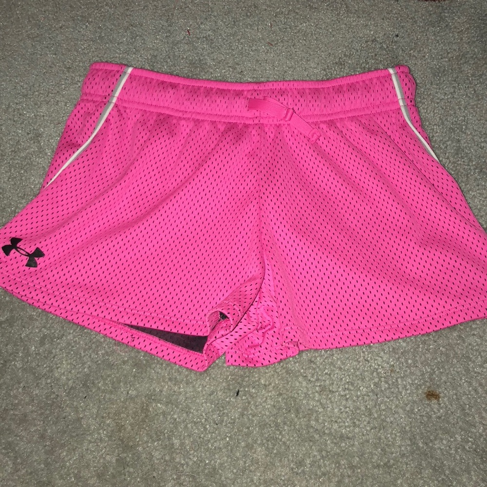Pink under amour shorts. Size youth medium.